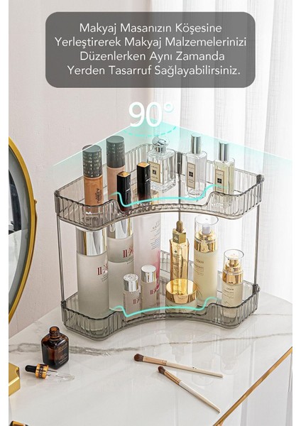 Luxury 2 Katlı Makyaj Takı Organizer Baharatlık Köşeli Kozmetik Düzenleyici,çok Amaçlı Organizer Antrasit 1 Adet fiyatları