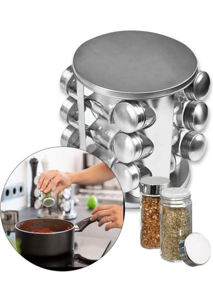 Luxury 12’li Dönerli Metal Baharatlık Baharat Seti 1 Adet