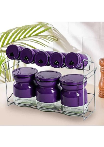 Luxury 9 Parça Metal Kaplı Cam Baharatlık Mor 12290 1 Adet