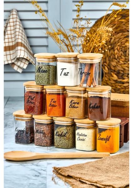 Luxury Etiketli 12'li Ahşap Kapaklı Mika Baharat Seti - Sızdırmaz Lüks Akrlilik Baharatlık 200 ml 1 Adet modelleri