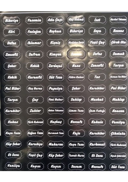 Luxury 129 Adet Baharat Etiketi Kavanoz Stickeri Suya Dayanıklı 1 Adet