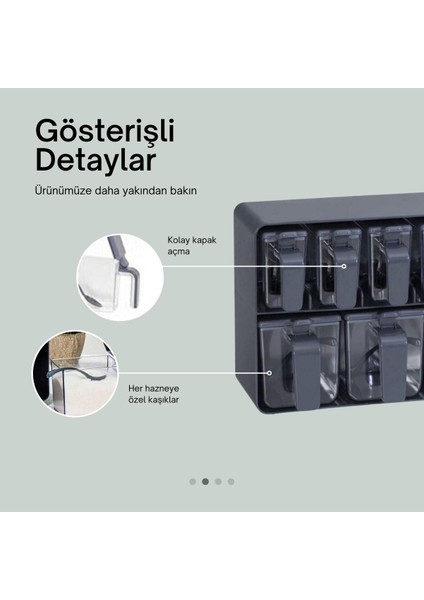 Luxury 8'li Standlı Kendinden Kaşıklı Baharatlık Mutfak Seti - Duvar Askılı Kaşıklı Baharatlık Takımı 1 Adet