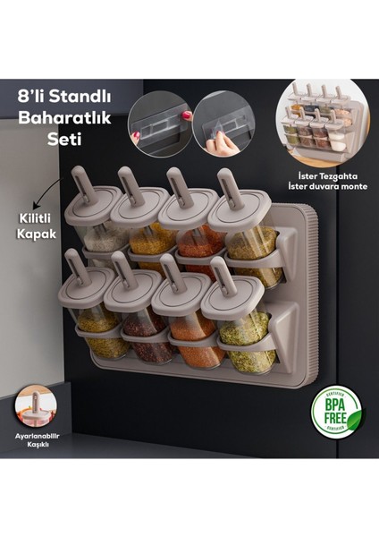 Luxury 8'li Kaşıklı Stand Baharatlık 1 Adet