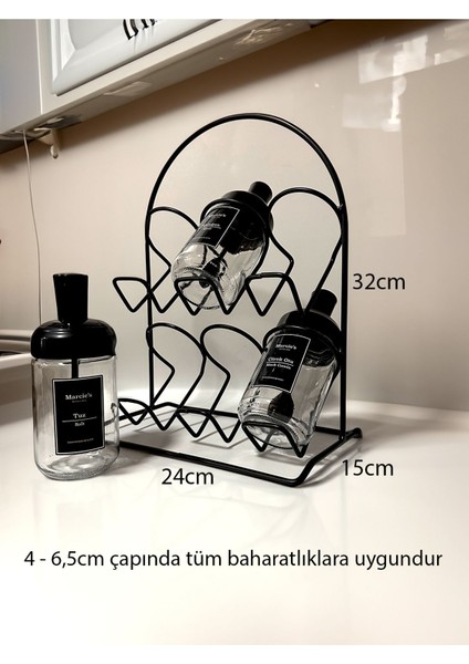 Luxury Tel Stand Tezgah Üstü Raf Organizer 6lı Baharatlık Kavanoz Şişe Mutfak Organizeri Siyah 1 Adet