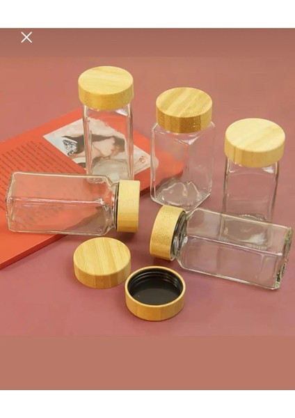 Luxury 12 Li Baharat Kavanozu Köşeli Serpme Başlıklı Baharatlık Bambu Kapaklı 120 ml 1 Adet fırsatları