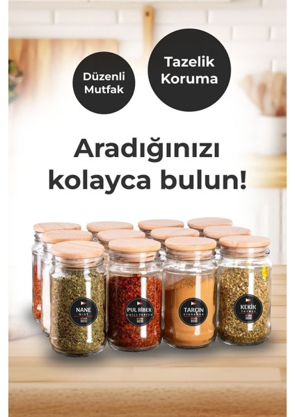 Luxury 12'li Ahşap Kapaklı 320CC Etiketli Cam Baharatlık Doğal Ahşap Kapaklı 1 Adet fiyatları