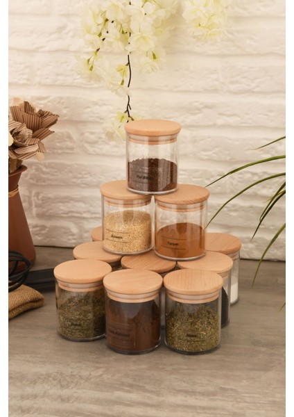 Luxury 12'li Etiketli 300 ml Bambu Ahşap Kapaklı Baharatlık Sızdırmaz Kapaklı Saklama Kabı Seti Vakumlu 1 Adet fırsatları