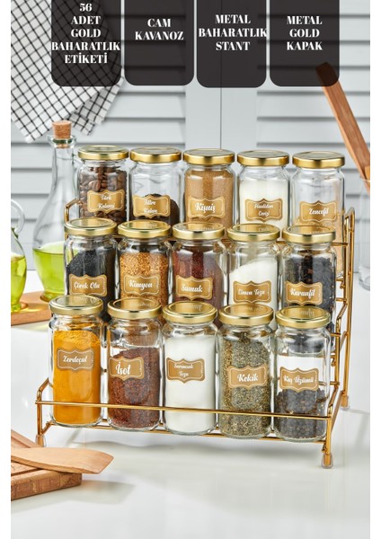 Luxury Basamaklı Metal Standlı 15LI Baharat Takımı , Basamaklı 15 Kavanozlu Baharat Seti 1 Adet