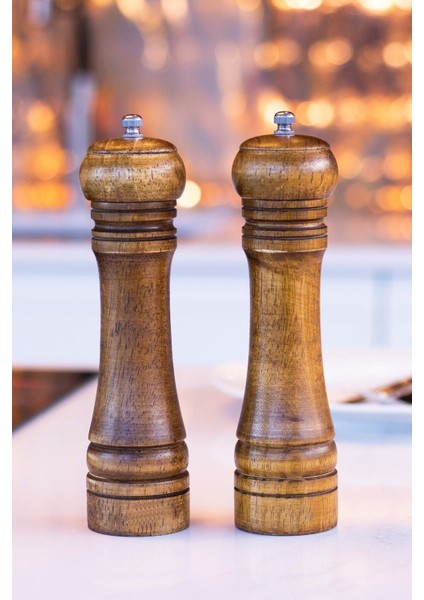 Luxury 2'li Set Masterchef Tuz Karabiber Değirmeni Baharat Öğütücü Ceviz Ahşapı 21 cm 1 Adet