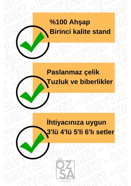 Luxury 3 Bölmeli Ahşap Peçetelik Kürdanlık Tuzluk Baharatlık Seti Lokanta Restoran Seti 4 Parça Menaj Set 1 Adet