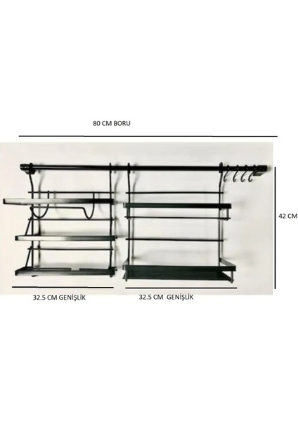 Luxury Mutfak Aksesuarı Folyoluk ve Baharatlık Siyah Set 2 Adet 50 cm Boru ile Birlikte 1 Adet fiyatları