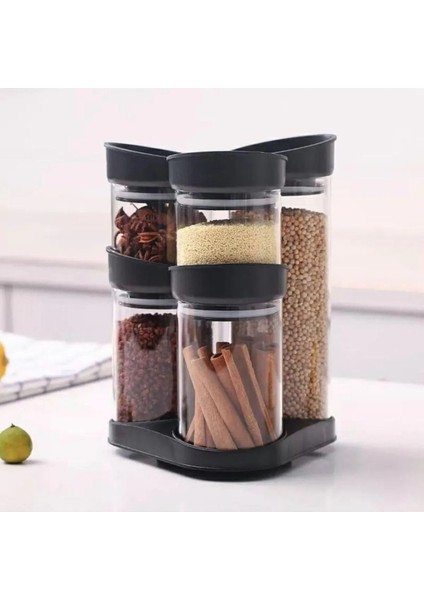Luxury Rena 5 Parça Döner Standlı Cam Baharat Takımı 6 Parça 1 Adet