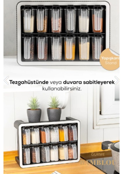 Luxury Gurme 12'li Standlı Baharatlık Etiketli, Kendinden Yapışkanlı, Kapaklı, Kaşıklı 1 Adet modelleri