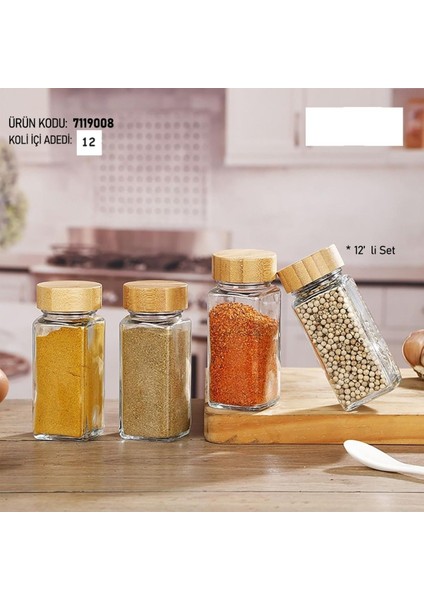 Luxury Mien 12 Parça Bambu Kapak Cam Baharat Seti 1 Adet