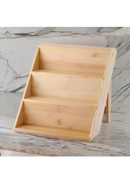 Luxury Bambu 3 Katlı Katlanır Ayaklı Baharatlık Standı Çekmece Içi Baharatlık Standı 1 Adet