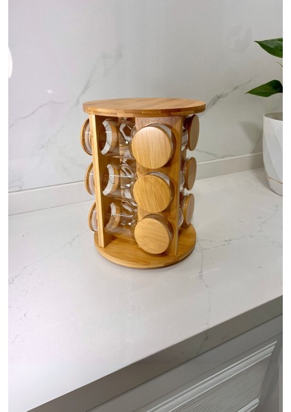 Luxury Bambu Kapaklı Döner Standlı Cam Kavanoz Seti - 12 Li 250ML 1 Adet fırsatları