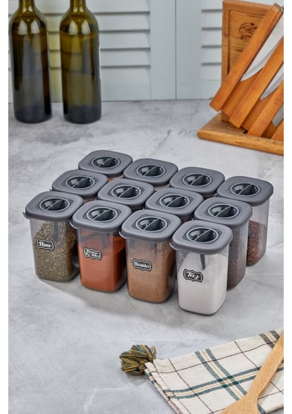 Luxury 12'li 450ML Kilitlenebilir Kapaklı Kendinden Kaşıklı Baharatlık Seti - 450ML - Etiket Hediyeli 1 Adet