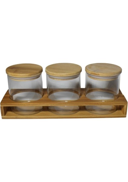 Luxury Porgold Bambu Baharatlık 500 Ml. 3'lü Bambu Stand 1 Adet