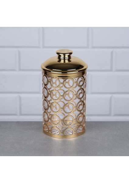 Luxury Zeyve Akrilik Gold Daireli Kavanoz Büyük 21X11 cm Kapaklı 1 Adet