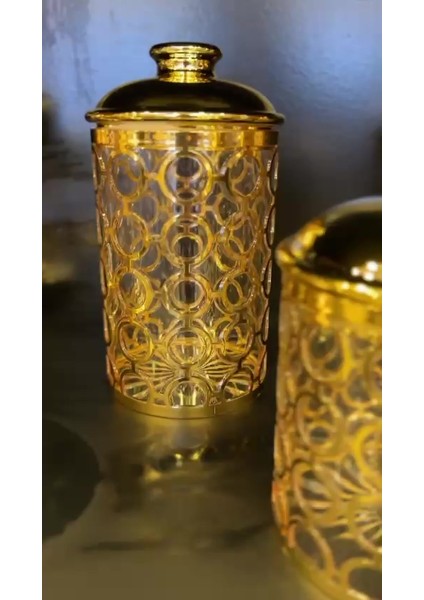 Luxury Zeyve Akrilik Gold Daireli Kavanoz Büyük 21X11 cm Kapaklı 1 Adet