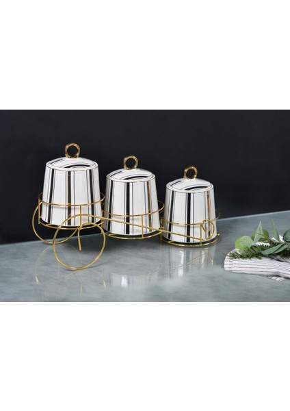 Luxury 3 Lü Standlı Porselen Baharat Takımı 1 Adet