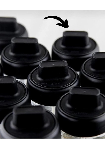 Luxury 6 Adet Kapağı Kendinden Kaşıklı Cam Baharat Takımı Kilitli KAPAK-300 ml 6 Lı Baharat Seti Etiketli 1 Adet