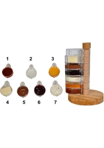 Luxury 7 Kaseli 360 Derece Dönen Ahşap Bambu Baharat Takımı Baharat Seti Çerezlik Organizer Sosluk Sunum 1 Adet modelleri