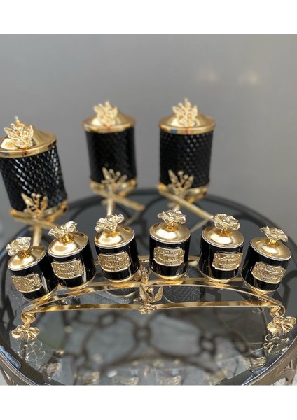 Luxury Siyah Renk Mutfak Takımı-Üçlü Cam Kavanoz ve 6lı Porselen Baharatlık 1 Adet fırsatları