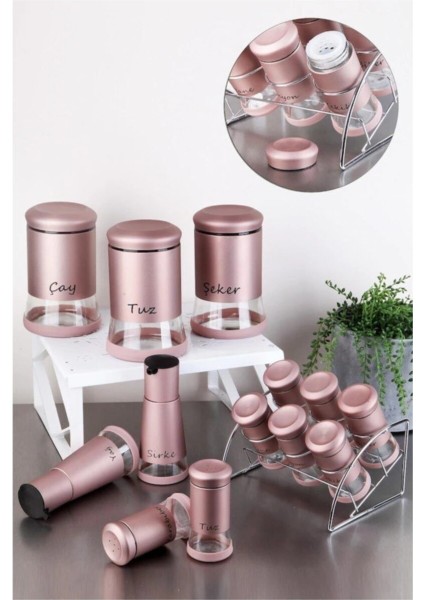 Luxury Cuısıne Cam Kavanoz Baharatlık Seti 13 Parça Rose Renk 1 Adet