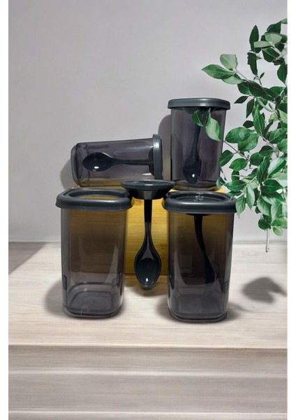 Luxury Siyah 4 Parça 350 ml Kaşıklı Şık Kullanışlı Baharatlık 1 Adet