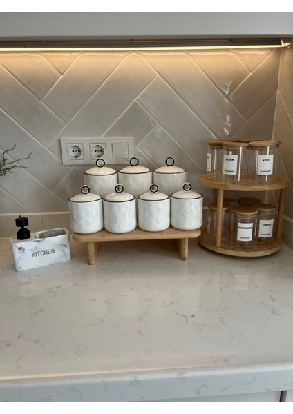 Luxury Porselen Vakum Kapaklı Baharatlık Seti/bambu Stant/12'li Döner Stantlı Bambu Baharatlık/sabunluk 1 Adet