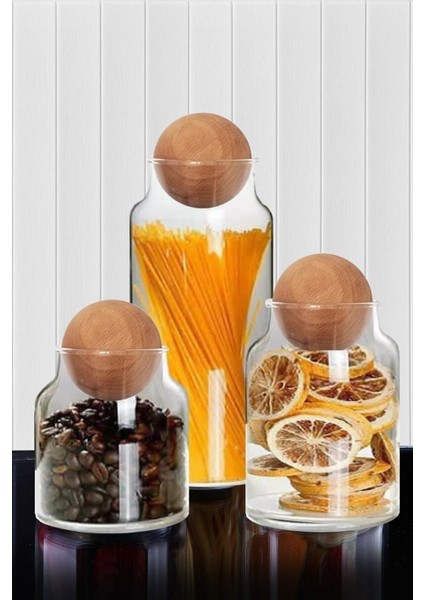 Luxury 3 Boy Top Mantar Kapaklı Baharat Takımı Kavanoz Seti Kapaklı Saklama Kabı 3'lü Set 1 Adet