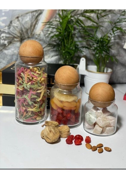 Luxury 3 Boy Top Mantar Kapaklı Baharat Takımı Kavanoz Seti Kapaklı Saklama Kabı 3'lü Set 1 Adet