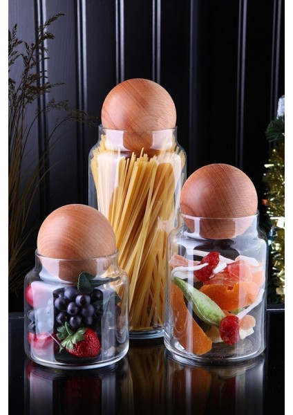 Luxury 3 Boy Top Mantar Kapaklı Baharat Takımı Kavanoz Seti Kapaklı Saklama Kabı 3'lü Set 1 Adet