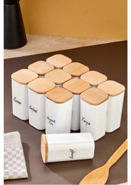Luxury 12'li 300 ml Bambu Ahşap Kapaklı Akrilik Mika Baharatlık Saklama Kabı - Vakumlu Sızdırmaz-Etiketli 1 Adet fiyatları