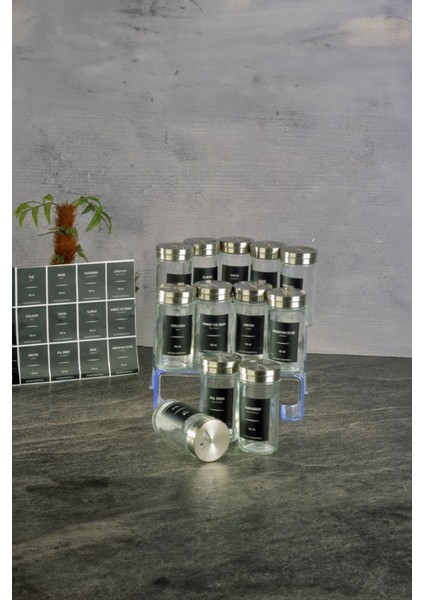 Luxury Portland - Metal Kapaklı 12'li Cam Baharat Seti 110 ml Etiket Hediyeli 1 Adet