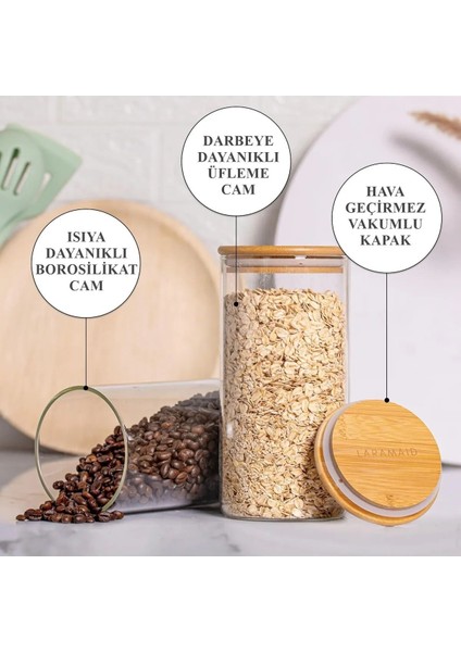 Luxury 6 Adet 550 ml Bambu Kapaklı Lüks Yuvarlak Baharatlık Seti 1 Adet