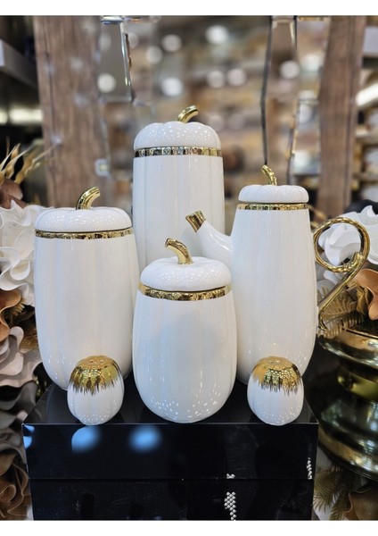 Luxury 10 Parça Gold Yaldızlı Şık Beyaz Porselen Baharatlık 1 Adet