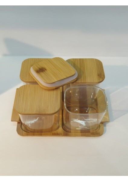 Luxury 4'lü Bambu Standlı Kavanoz Baharatlık 1 Adet