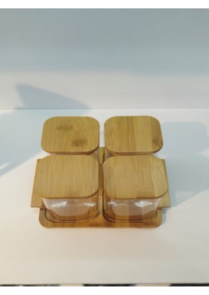 Luxury 4'lü Bambu Standlı Kavanoz Baharatlık 1 Adet