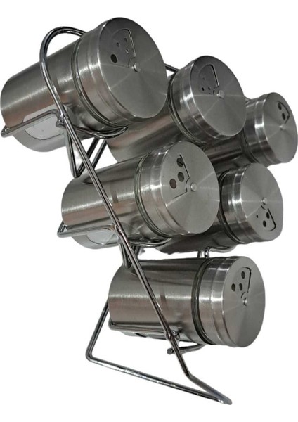 Luxury Kosova CAM-432 Metal Kaplı Cam Baharat Takımı 6lı 1 Adet