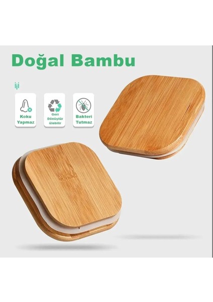 Luxury 6 Adet 425 ml Bambu Kapaklı Lüks Kare Baharatlık Seti 1 Adet