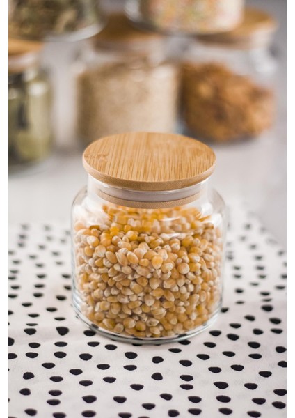 Luxury 6'lı Bambu Kapaklı Cam Kavanoz & Baharat Takımı & Baharatlık Seti 500 ml ( Vakum Kapak ) 1 Adet