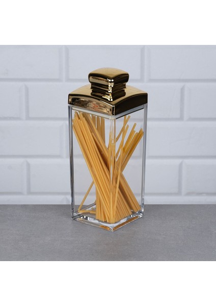 Luxury Akrilik Gold Baharatlık 1000 ml Şeffaf Drajelik Kapaklı Saklama Kabı 1 Adet