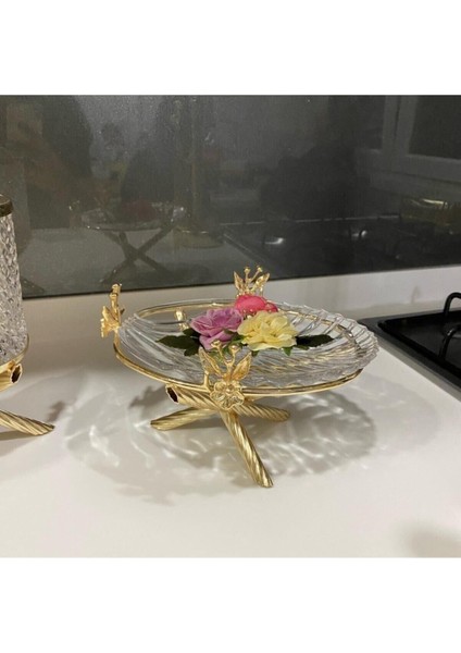 Luxury 3 Lü Gold Set 1 Adet Rulo Peçetelik 1 Adet 1 Adet Tabaklı Sunumluk ve 3lü Kavanoz Seti 1 Adet