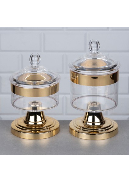 Luxury 2'li Akrilik Gold Ayaklı Drajelik Büyük 25X13 cm Kapaklı 1 Adet