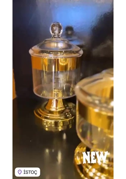 Luxury 2'li Akrilik Gold Ayaklı Drajelik Büyük 25X13 cm Kapaklı 1 Adet