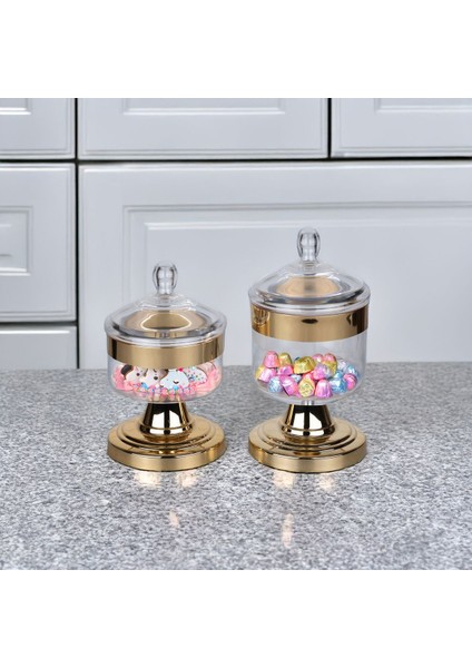 Luxury 2'li Akrilik Gold Ayaklı Drajelik Büyük 25X13 cm Kapaklı 1 Adet