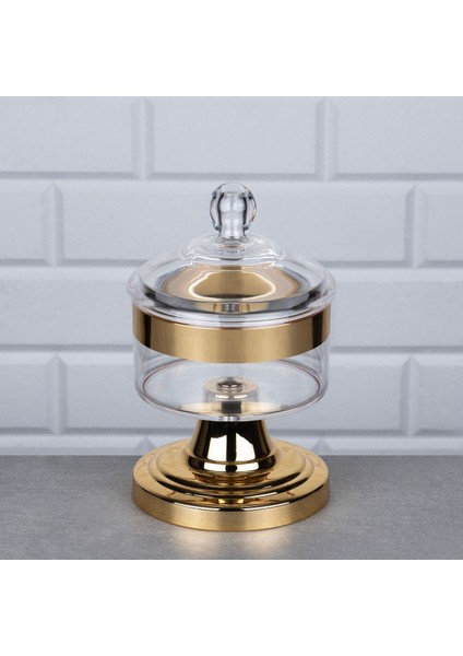 Luxury 2'li Akrilik Gold Ayaklı Drajelik Büyük 25X13 cm Kapaklı 1 Adet