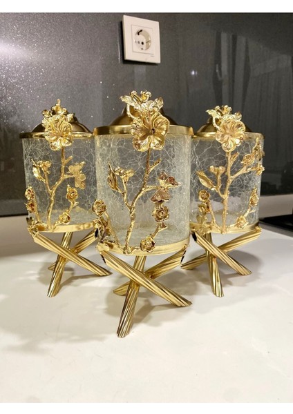 Luxury Japon Gül Pirinç Çatlak Cam 3’lü Kavanoz Seti 700GR 1 Adet